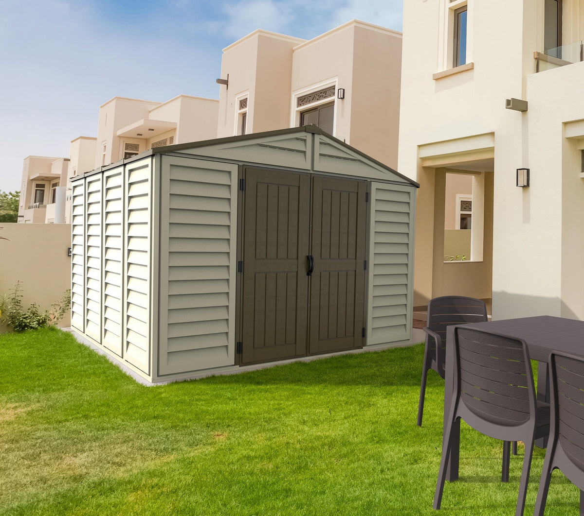 Duramax Woodbridge Plus Ivory 10.5'x10' Shed with Foundation - 40224