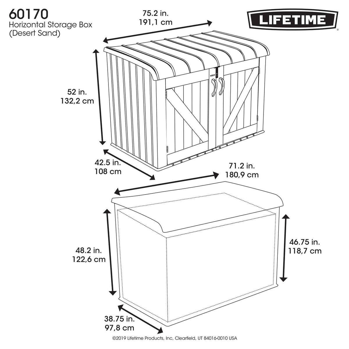 Lifetime Horizontal Storage Shed (75 Cubic Feet) - 60170