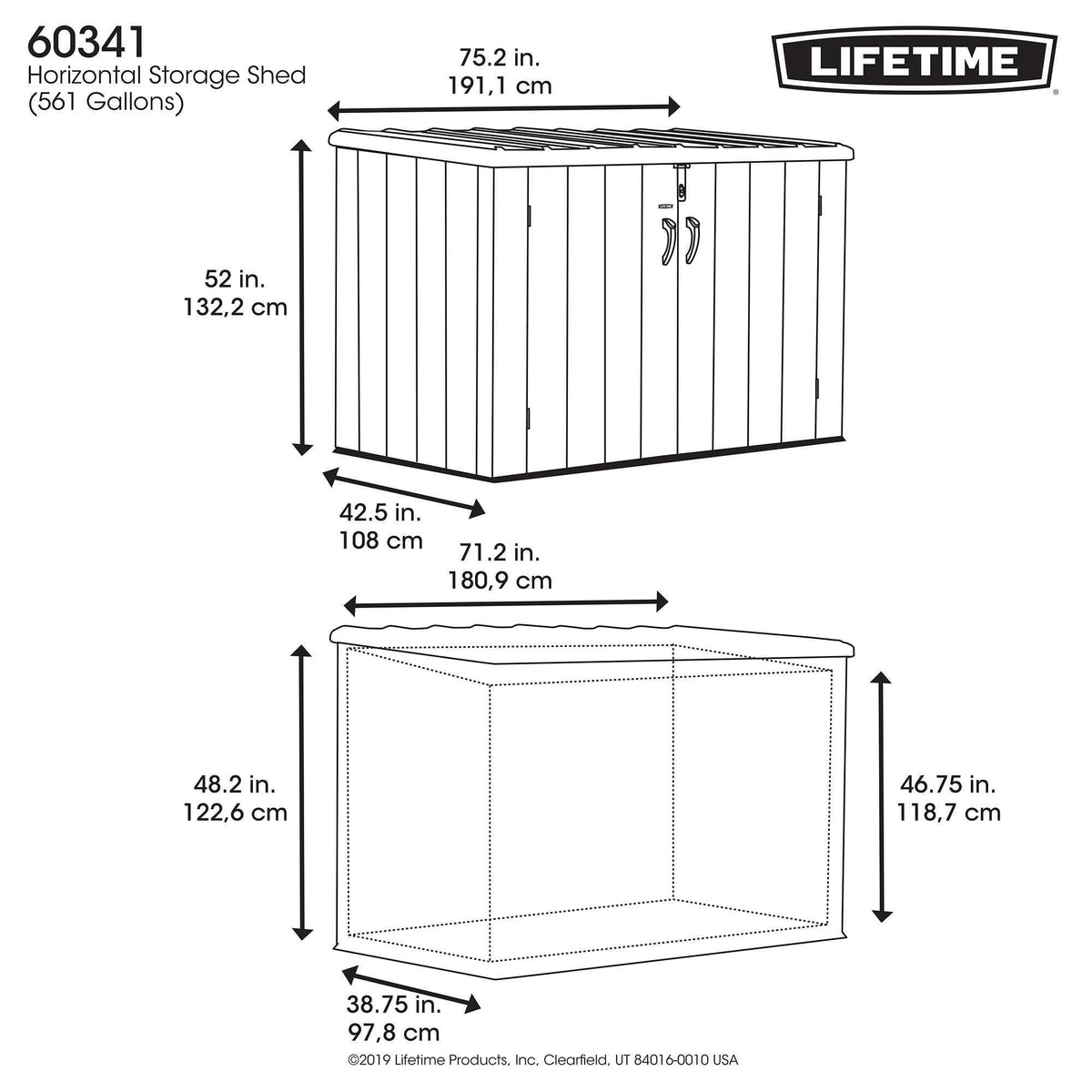 Lifetime Horizontal Storage Shed (75 Cubic Feet) - 60341