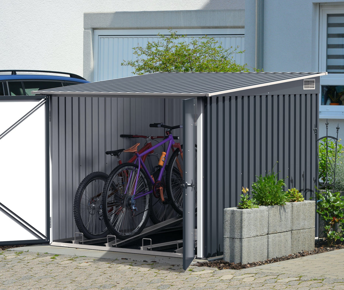 Duramax Bicycle Storage 6'x6' Shed Anthracite with White Trim - 73051