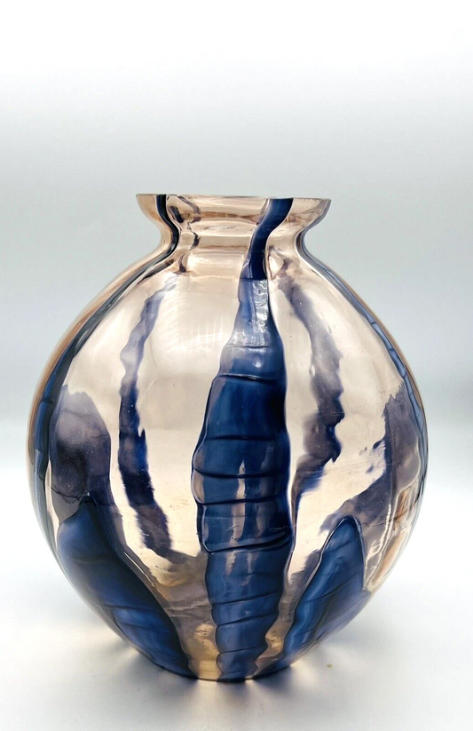 Vintage Art Deco Decorative Glass Vase – Blue & Pink Art Glass